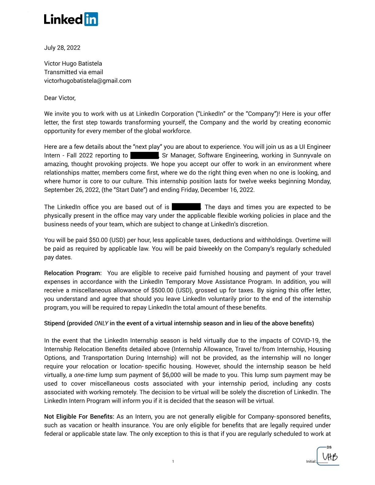 LinkedIn offer letter